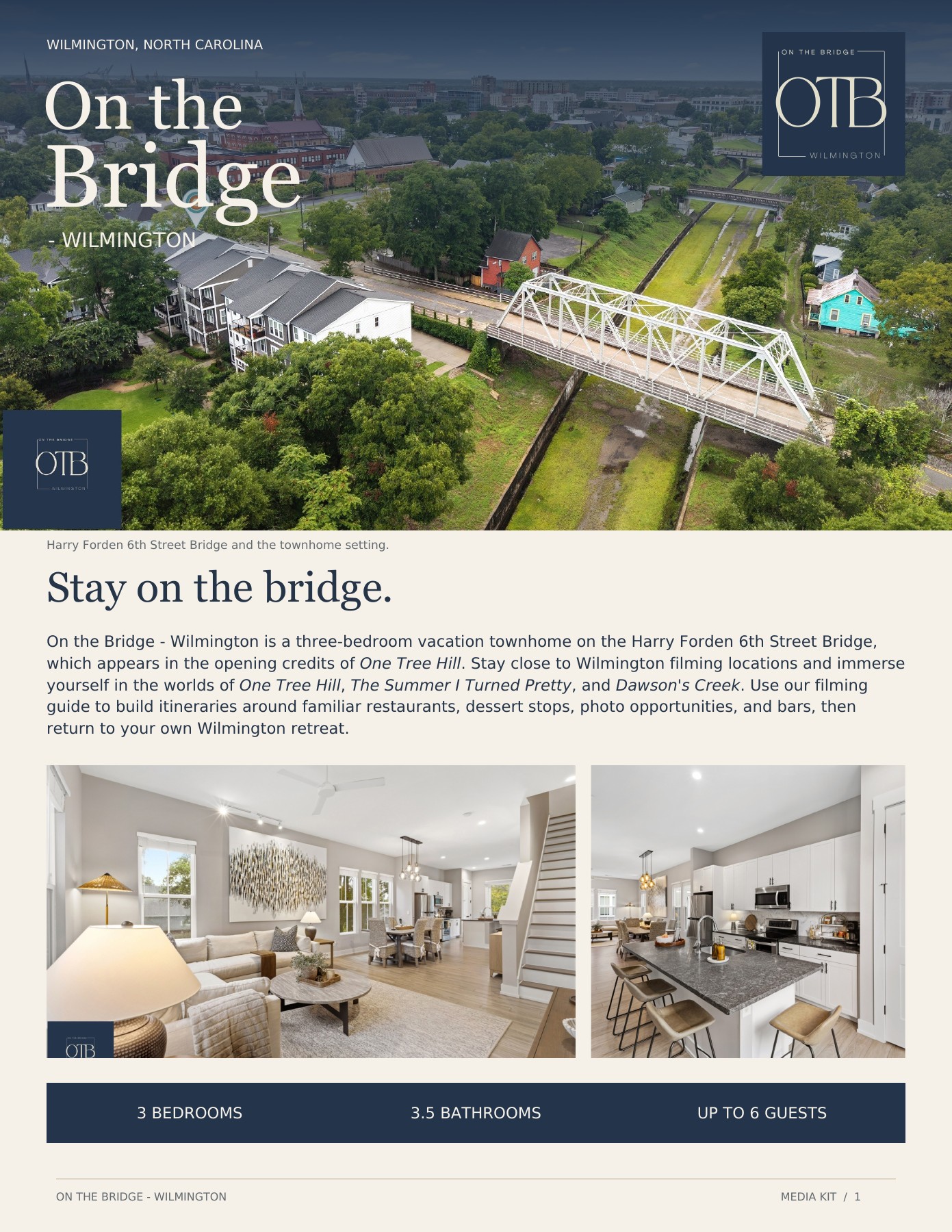 Media kit page one: property overview and filming-location experiences